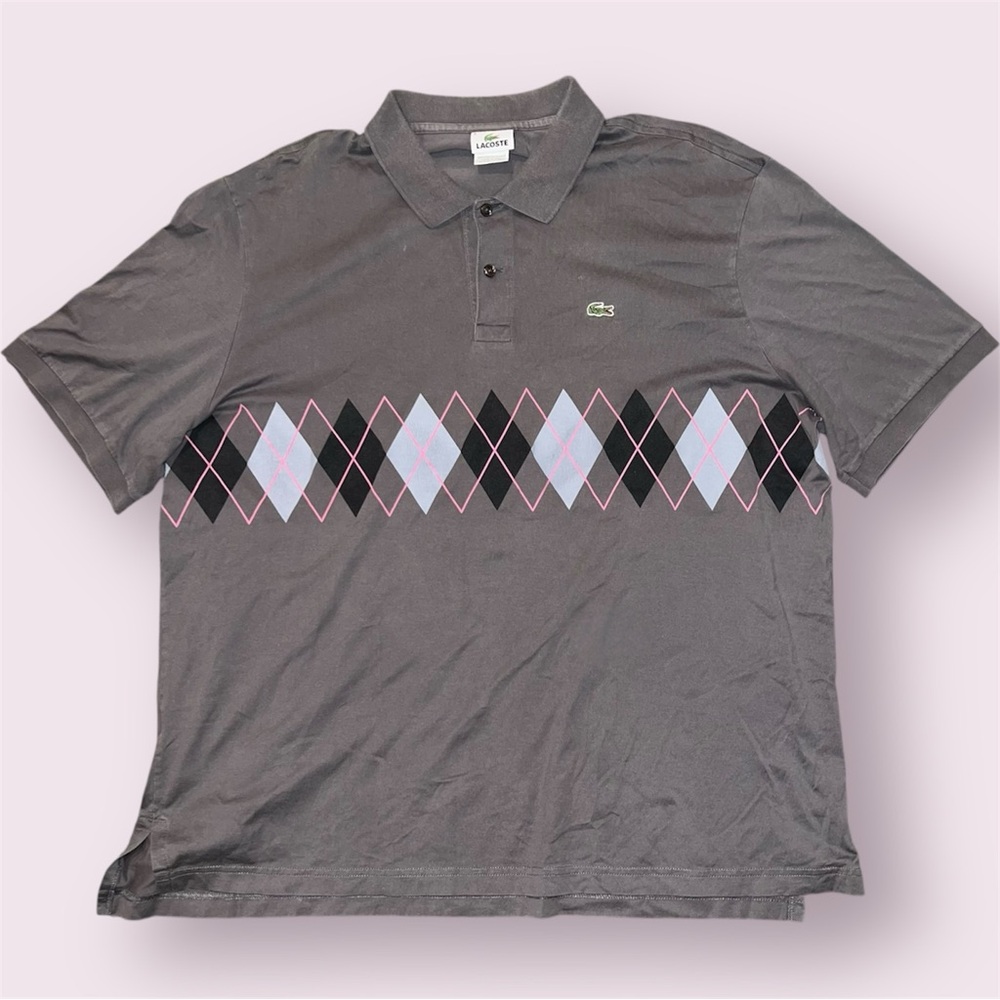 Lacoste Polo Shirt Mens Size 8 / XXXL Gray Pink Argyle Short Sleeve
